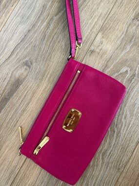 Michael Kors Fuchsia Leather Wristlet with Gold Hardware